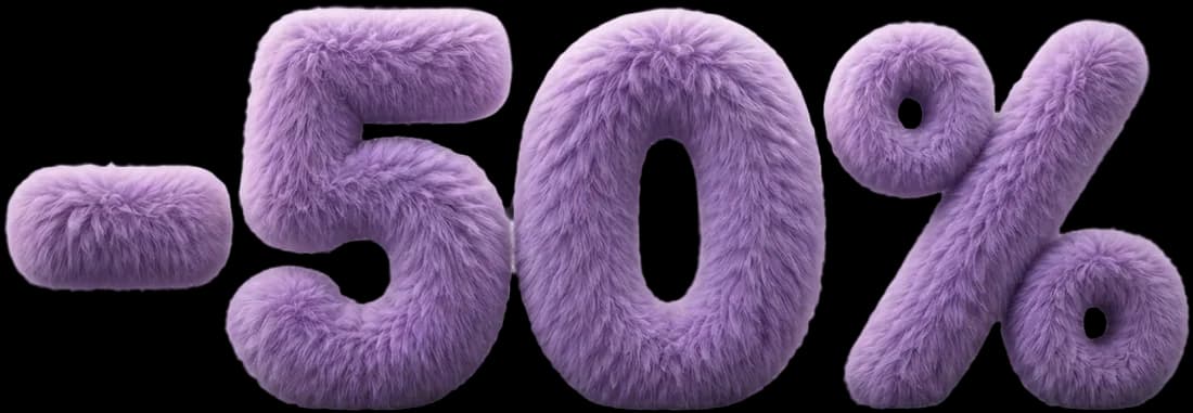 Пухнасті бузкові цифри −50%